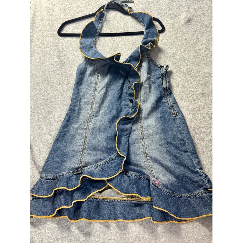 Phard Basic Jeans Denim Halter Top Blue Ruffle Lettuce Edge Y2K Size Medium